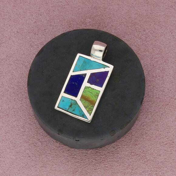 sterling silver lapis turquoise gaspeite inlay pendant - Picture 1 of 3